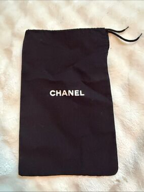 CHANEL Black Drawstring Pouch Dust Bag with White Logo